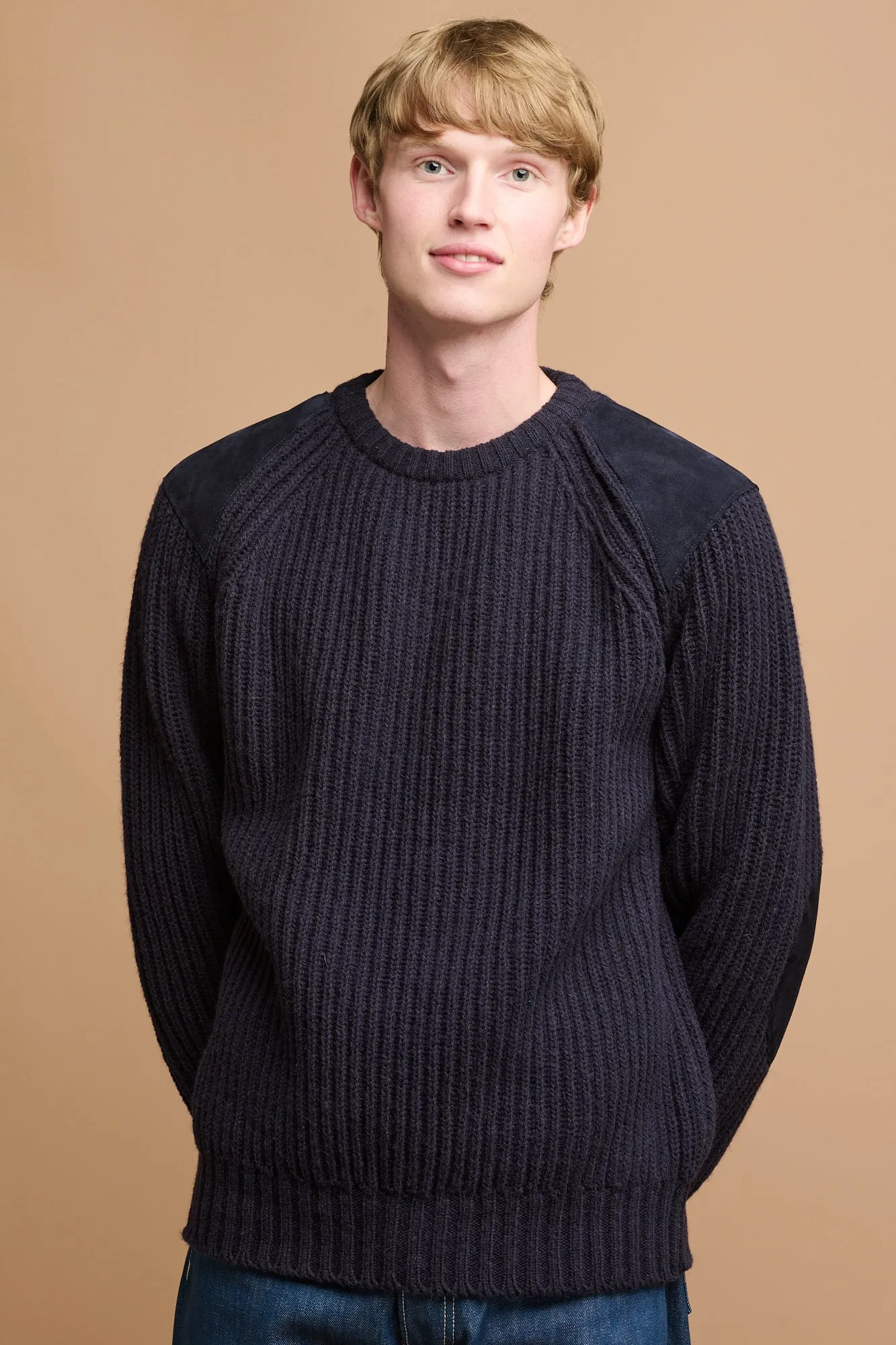 Men's Lambswool Fisherman Ribbed Jumper - Navy