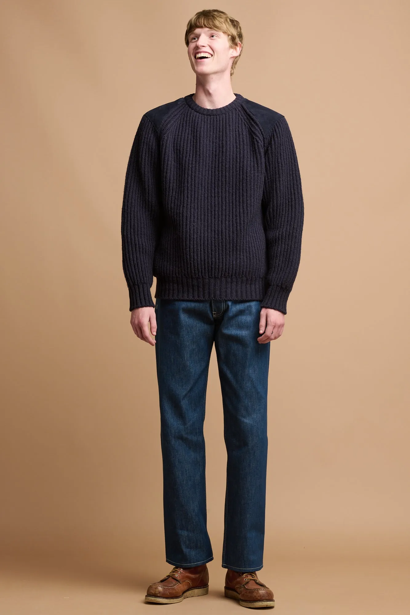 Men's Lambswool Fisherman Ribbed Jumper - Navy