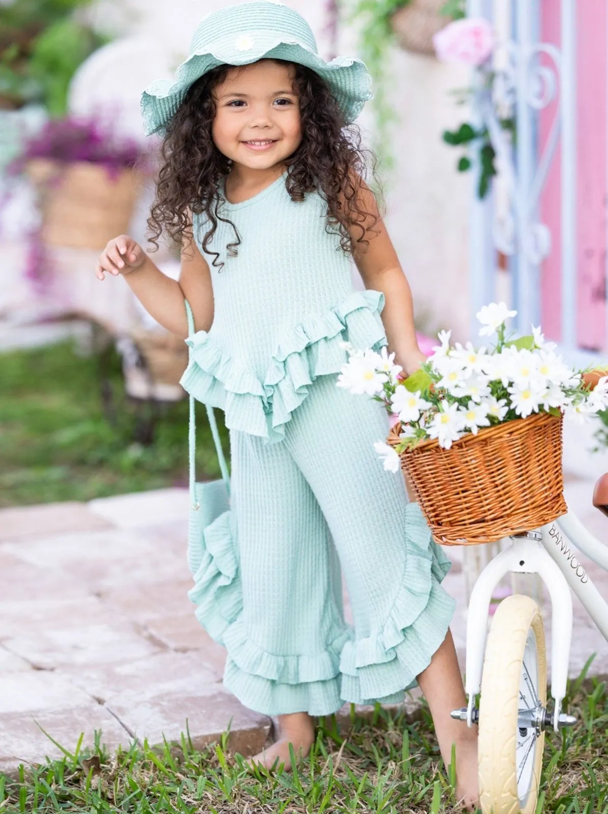 Mia Belle Spring Fun Pastel Ruffle Pants Set - 2 color choices