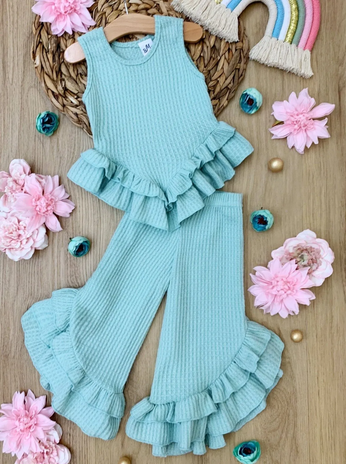 Mia Belle Spring Fun Pastel Ruffle Pants Set - 2 color choices