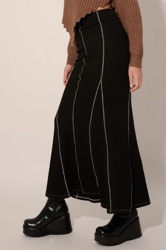 Midnight Waltz High Waist Flared Maxi Skirt - Black