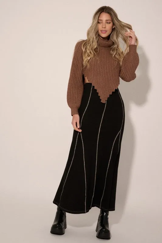 Midnight Waltz High Waist Flared Maxi Skirt - Black