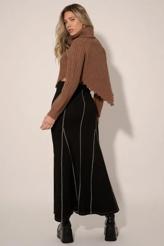 Midnight Waltz High Waist Flared Maxi Skirt - Black