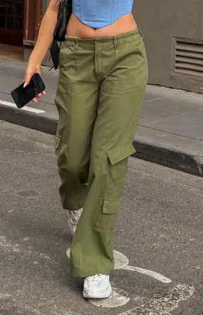 Millie Khaki Low Rise Cargo Trousers