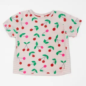 Mini Boden Girls T-Shirt Short Sleeve Cherry Print Comfort Summer Tops