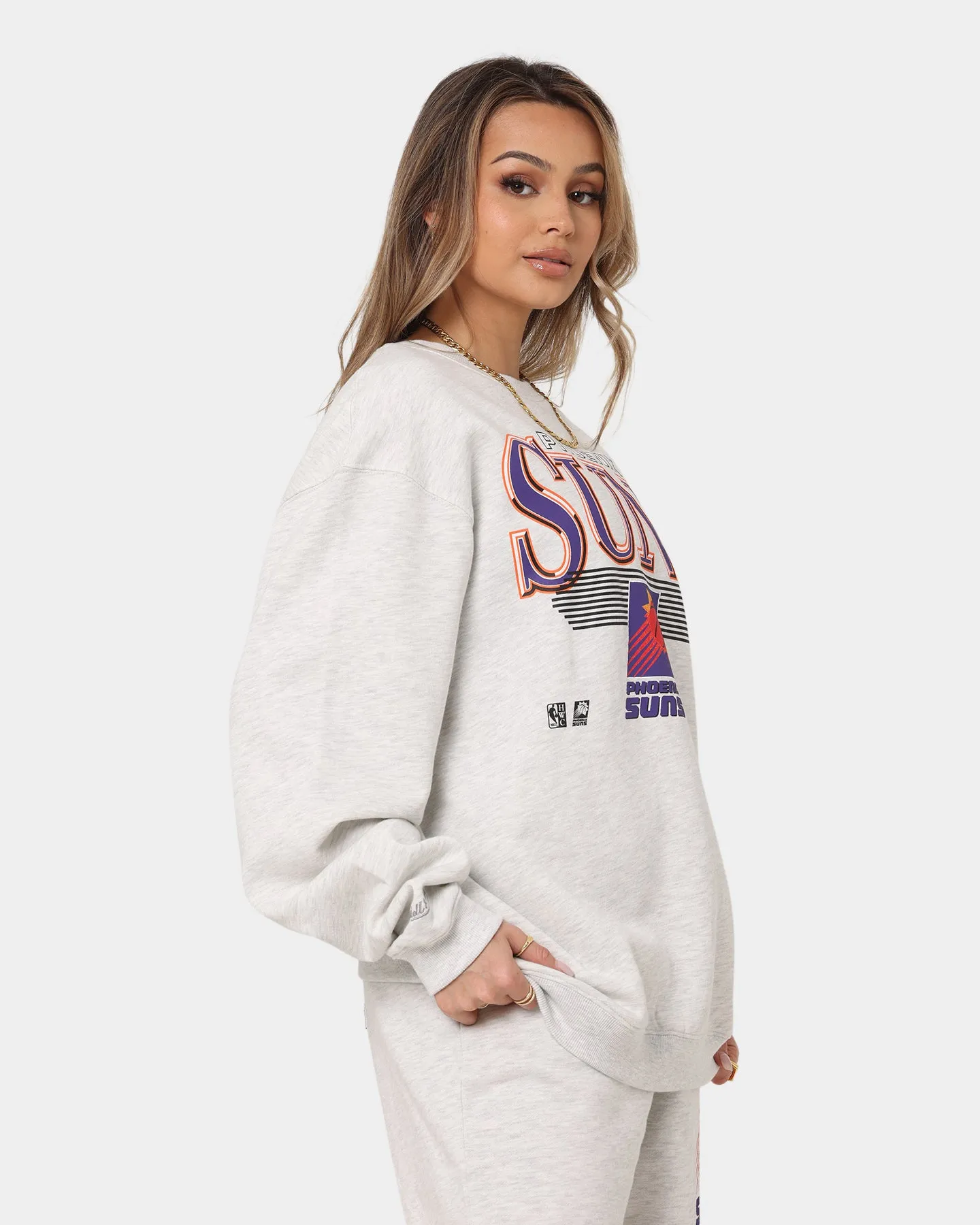 Mitchell & Ness Women's Phoenix Suns Underscore Crewneck White Marle