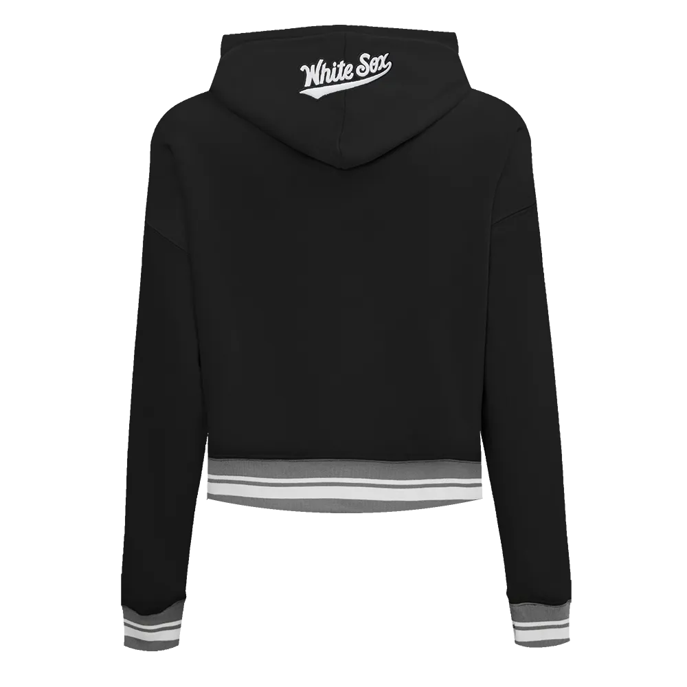 MLB CHICAGO WHITE SOX SCRIPT TAIL WOMEN'S RIB FLC CROPPED PO HOODIE (BLACK/GRAY)