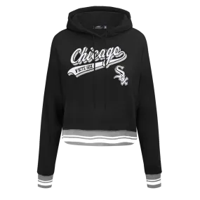 MLB CHICAGO WHITE SOX SCRIPT TAIL WOMEN'S RIB FLC CROPPED PO HOODIE (BLACK/GRAY)