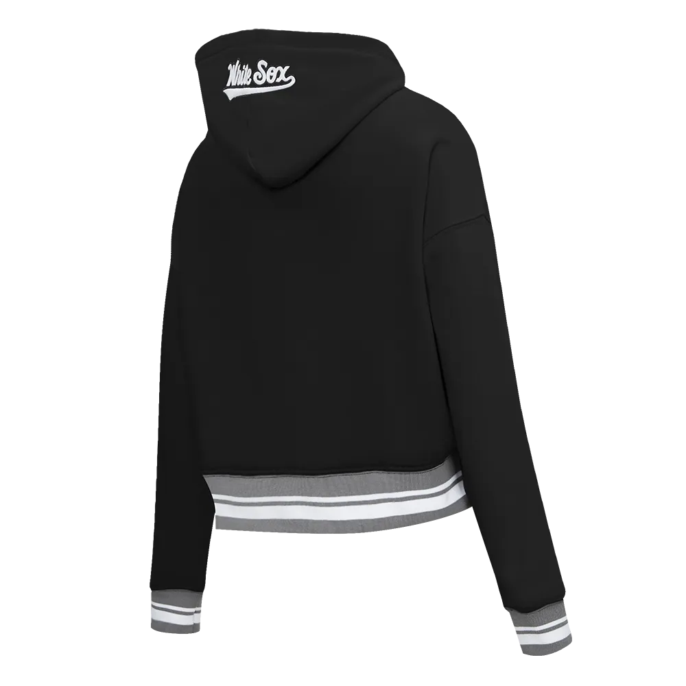 MLB CHICAGO WHITE SOX SCRIPT TAIL WOMEN'S RIB FLC CROPPED PO HOODIE (BLACK/GRAY)