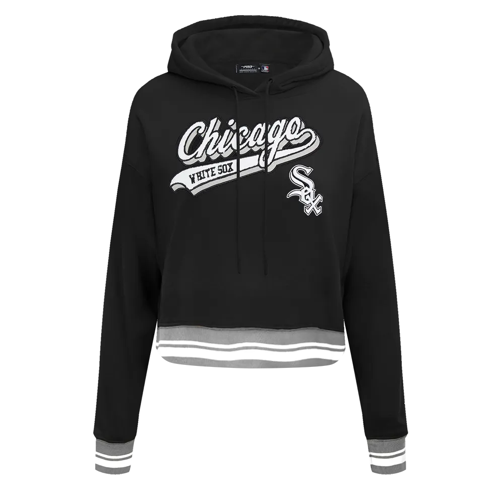 MLB CHICAGO WHITE SOX SCRIPT TAIL WOMEN'S RIB FLC CROPPED PO HOODIE (BLACK/GRAY)