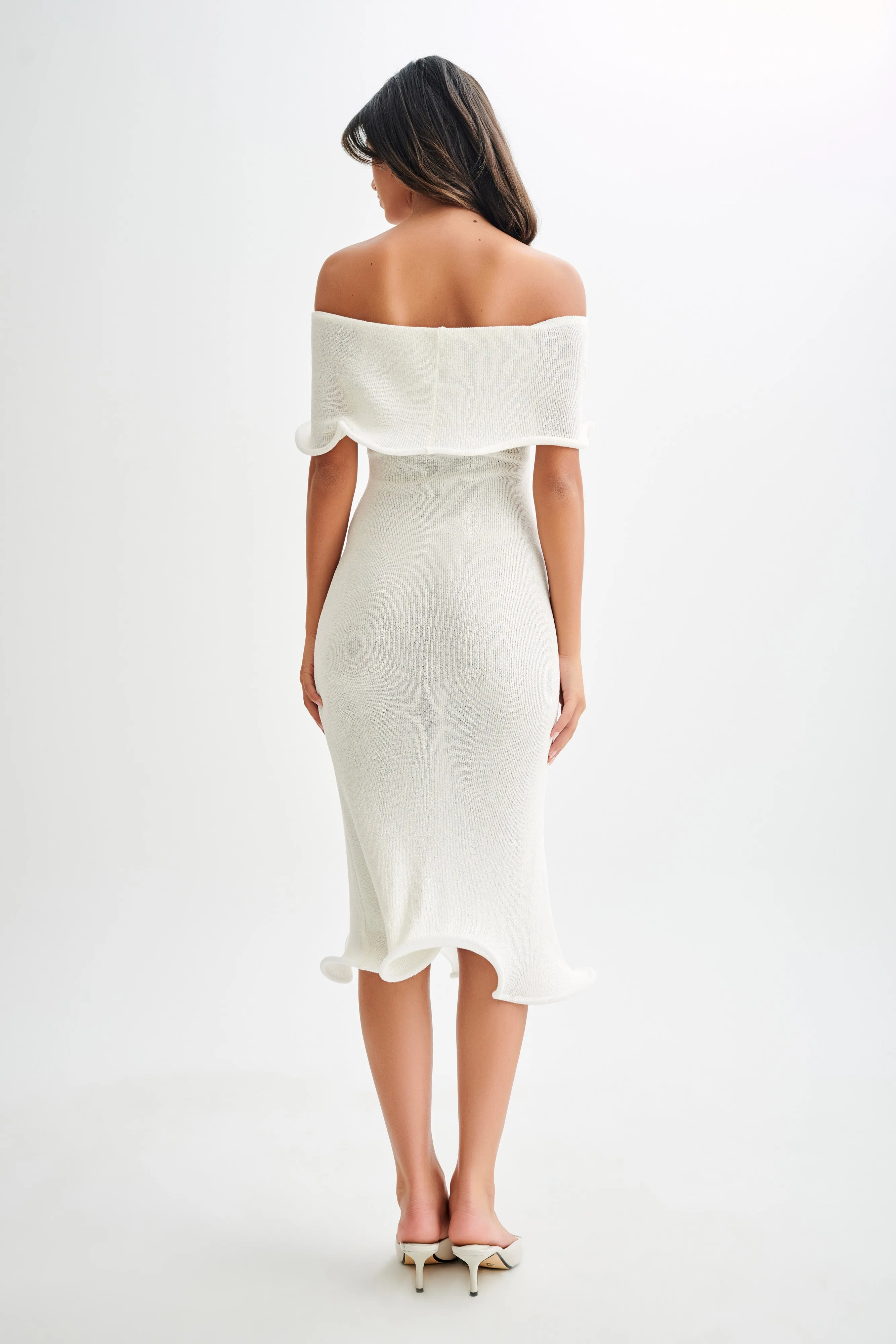 Molly Off Shoulder Knit Midi Dress - Ivory