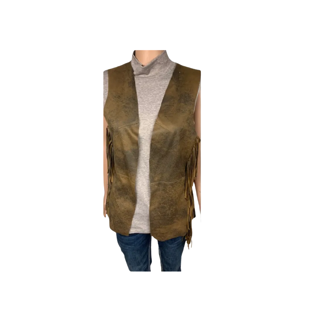 Montana Co Women's Long Suede With Side Fringes Brown Vest