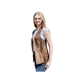 Montana Co Women's Long Suede With Side Fringes Brown Vest