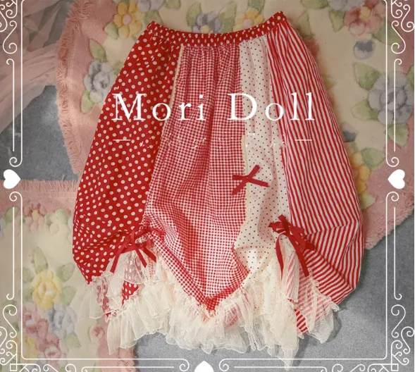 Mori Doll~Strawberry Jam~Sweet Lolita Dot and Stripe Print Skirt