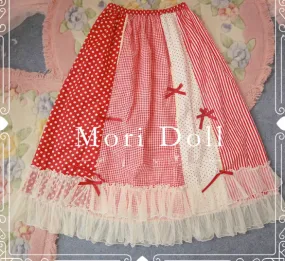 Mori Doll~Strawberry Jam~Sweet Lolita Dot and Stripe Print Skirt