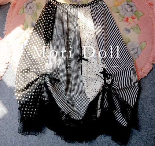 Mori Doll~Strawberry Jam~Sweet Lolita Dot and Stripe Print Skirt