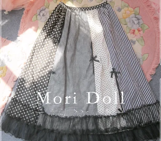 Mori Doll~Strawberry Jam~Sweet Lolita Dot and Stripe Print Skirt