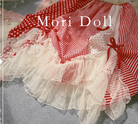 Mori Doll~Strawberry Jam~Sweet Lolita Dot and Stripe Print Skirt