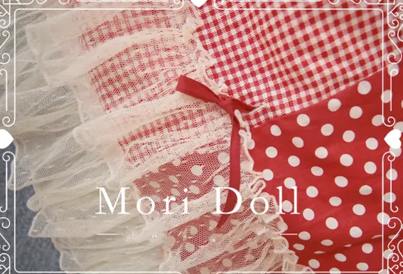 Mori Doll~Strawberry Jam~Sweet Lolita Dot and Stripe Print Skirt