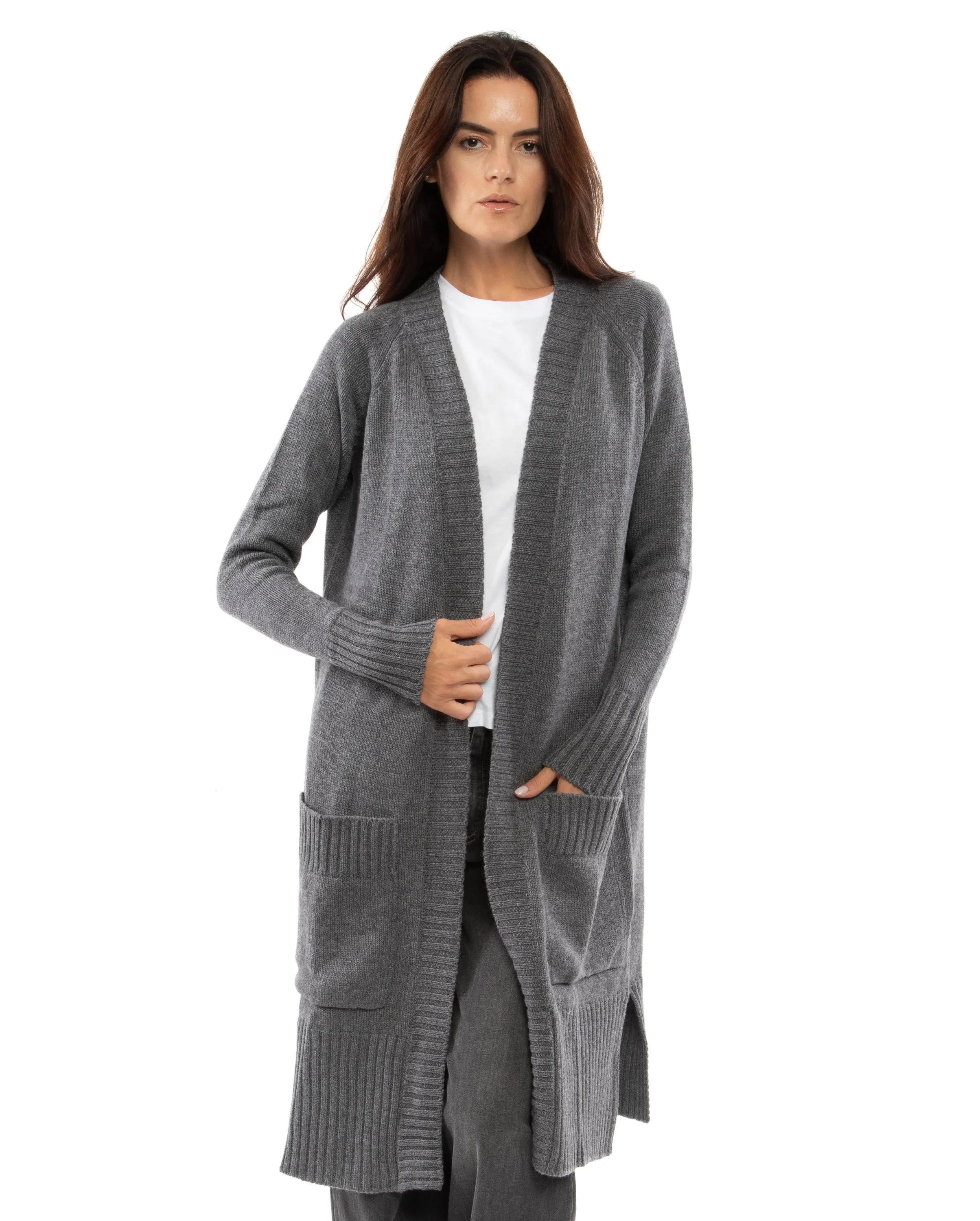 NEW FALL 24 - Women's Wool & Cashmere Long Knit Cardigan Coat Black