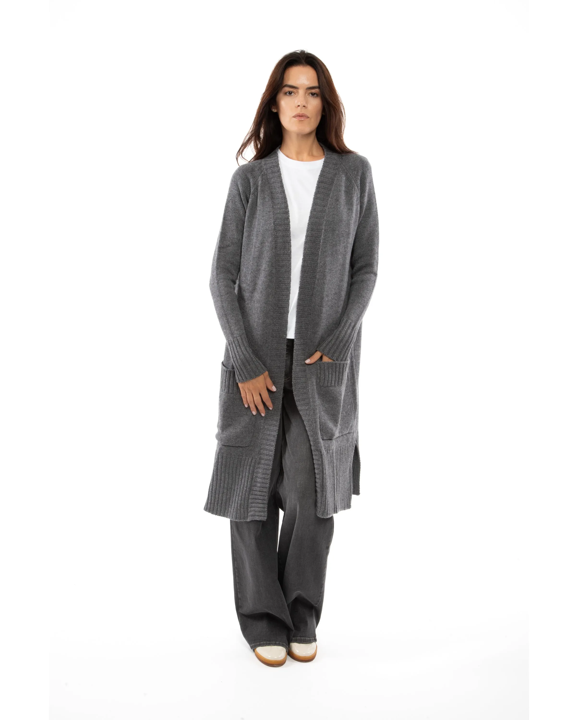 NEW FALL 24 - Women's Wool & Cashmere Long Knit Cardigan Coat Black