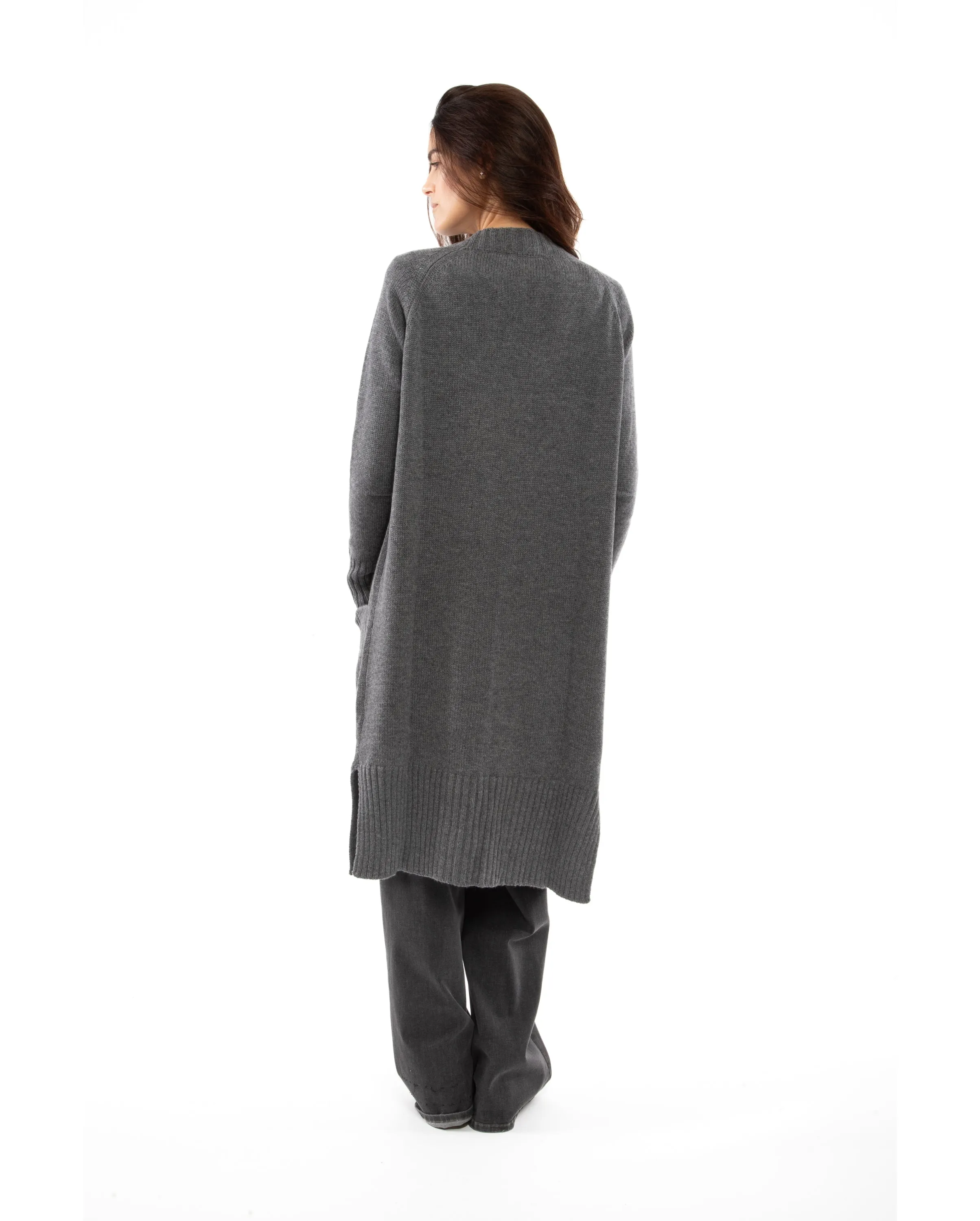 NEW FALL 24 - Women's Wool & Cashmere Long Knit Cardigan Coat Black