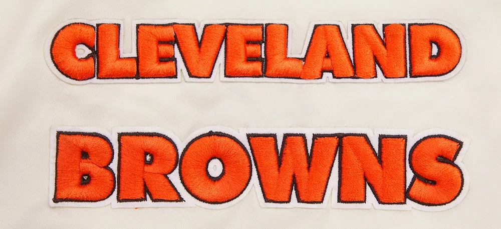 NFL CLEVELAND BROWNS RETRO CLASSIC MEN'S RIB SATIN JACKET (EGGSHELL/ BROWN)