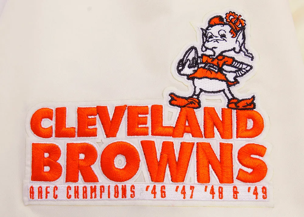 NFL CLEVELAND BROWNS RETRO CLASSIC MEN'S RIB SATIN JACKET (EGGSHELL/ BROWN)