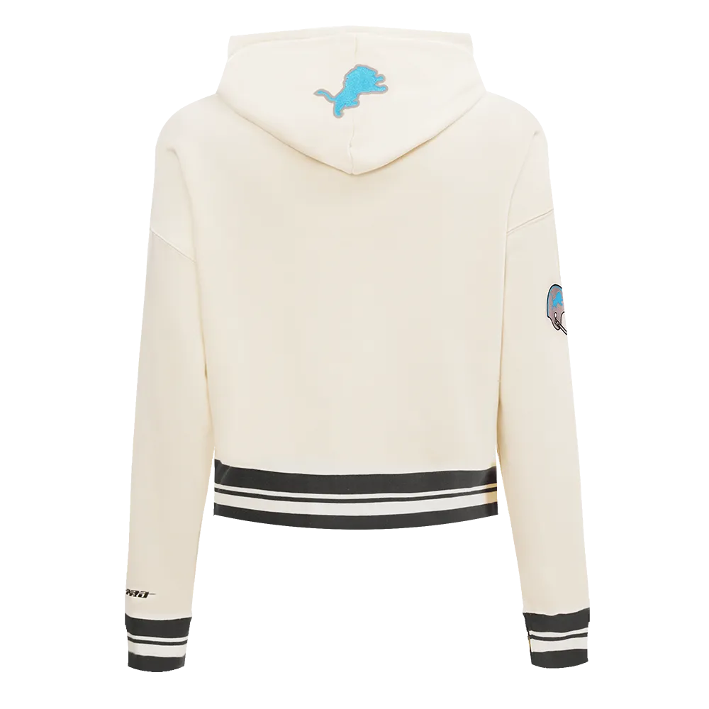 NFL DETROIT LIONS RETRO CLASSIC RIB CROPPED FLC PO HOODIE (EGGSHELL/ BLACK)