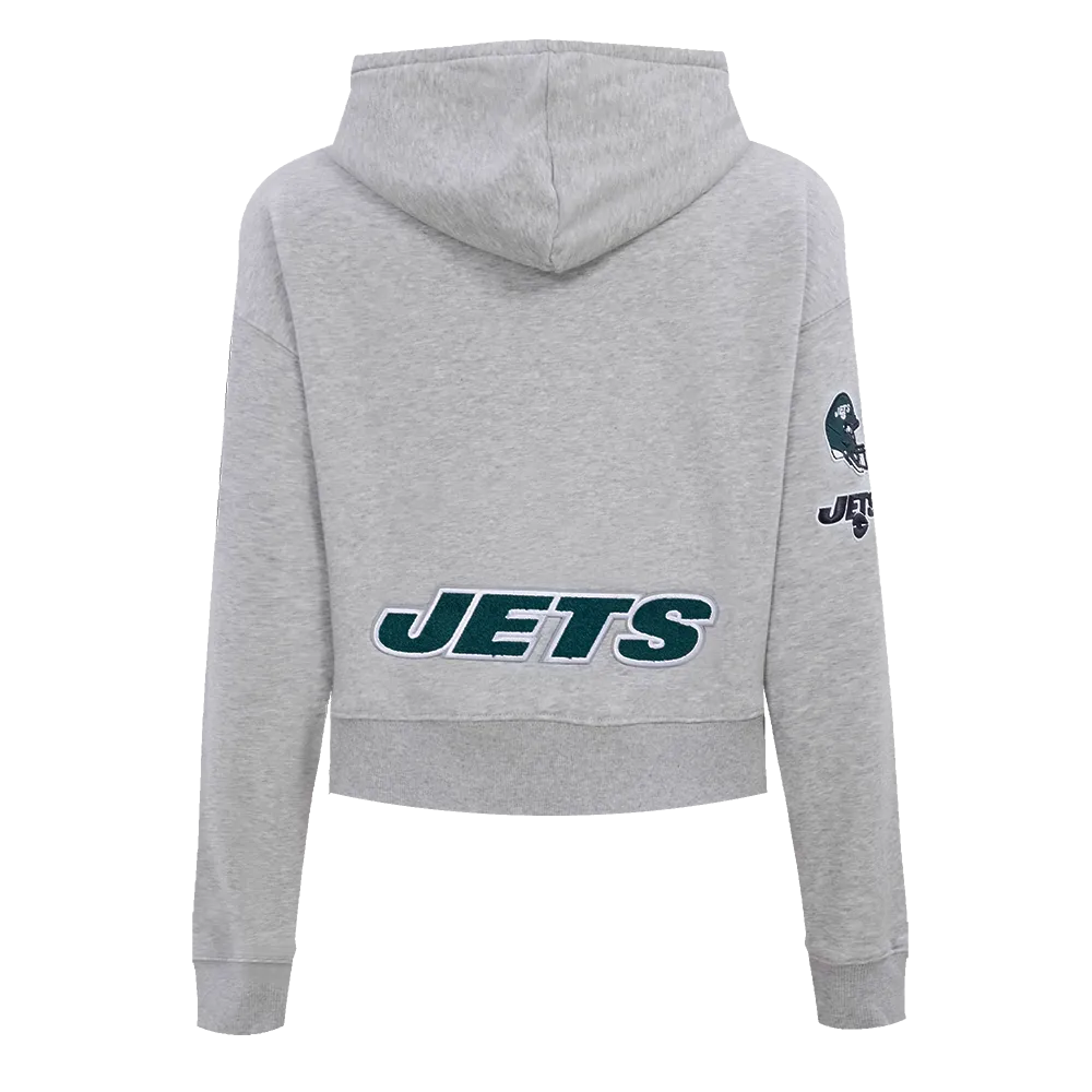 NFL NEW YORK JETS CLASSIC WOMEN'S CROPPED FLC PO HOODIE (HEATHER GREY)