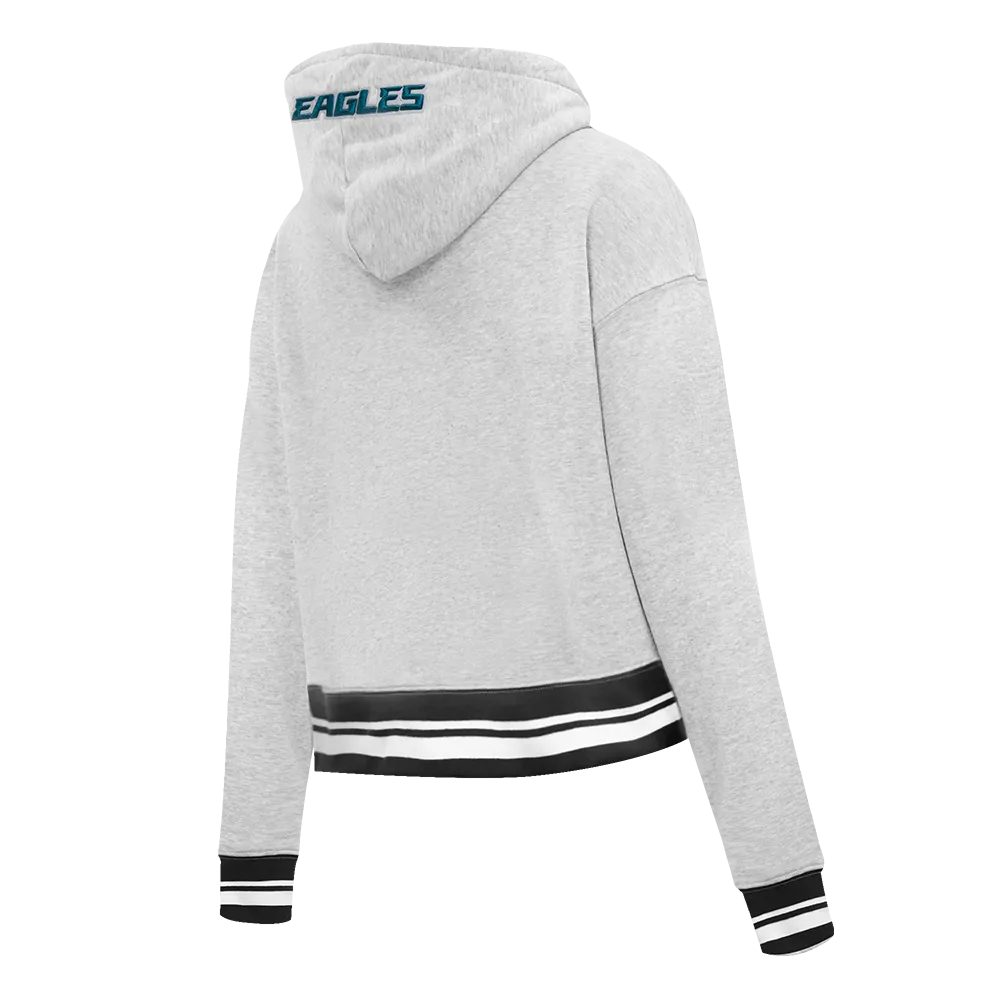 NFL PHILADELPHIA EAGLES SCRIPT TAIL WOMEN'S  RIB FLC CROPPED PO HOODIE (HEATHER GRAY/BLACK)