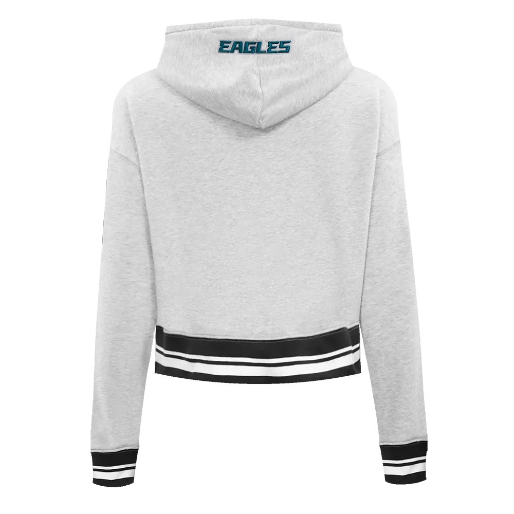 NFL PHILADELPHIA EAGLES SCRIPT TAIL WOMEN'S  RIB FLC CROPPED PO HOODIE (HEATHER GRAY/BLACK)