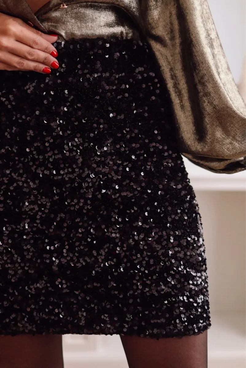 Night Out Mini Black Sequin Skirt