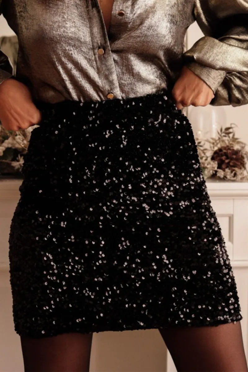 Night Out Mini Black Sequin Skirt