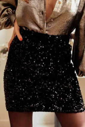 Night Out Mini Black Sequin Skirt