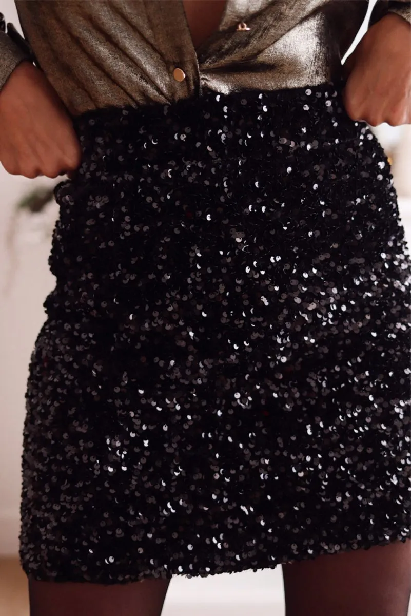 Night Out Mini Black Sequin Skirt