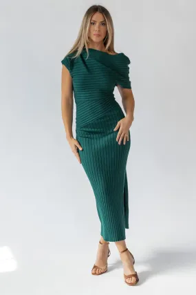 Nori Green Off Shoulder Midi Dress - Final Sale