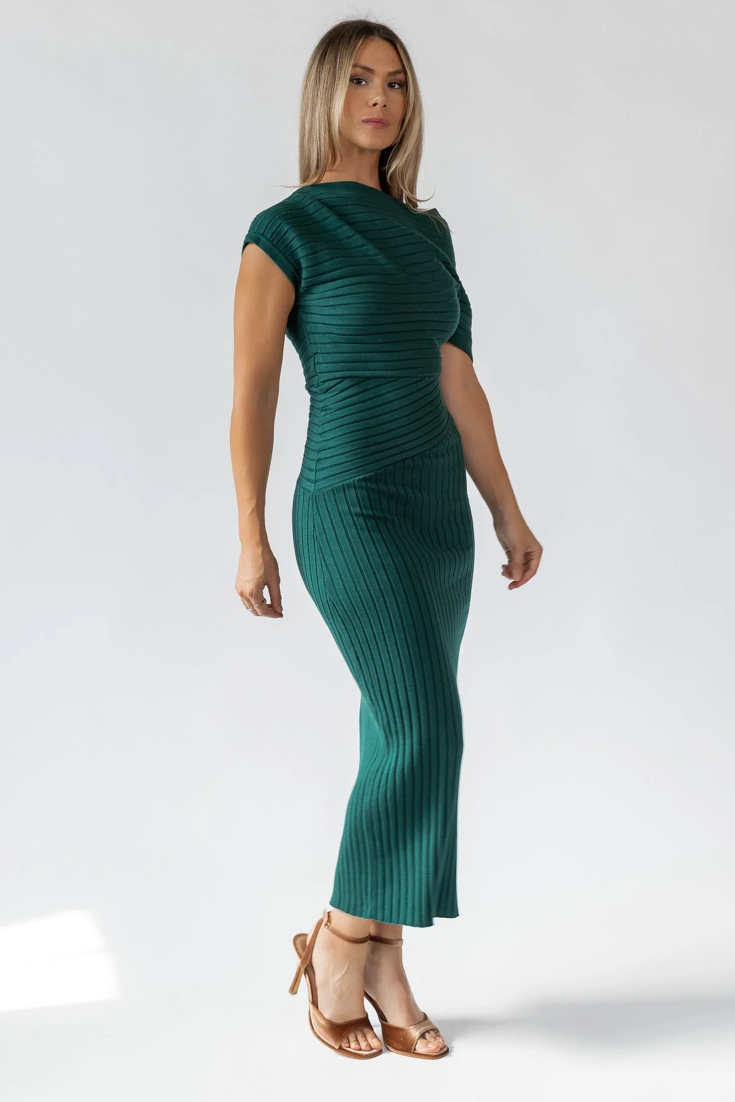 Nori Green Off Shoulder Midi Dress - Final Sale