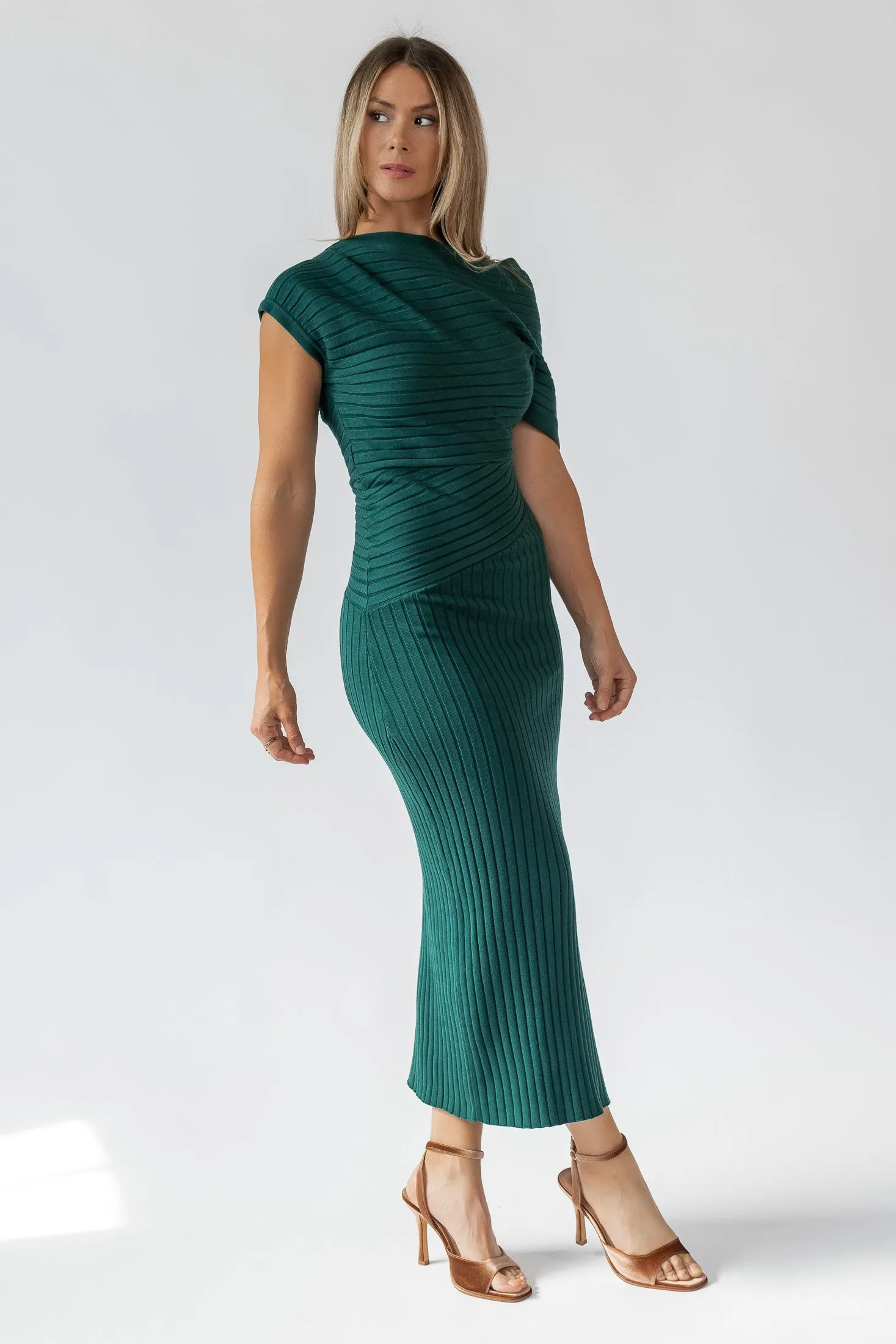 Nori Green Off Shoulder Midi Dress - Final Sale