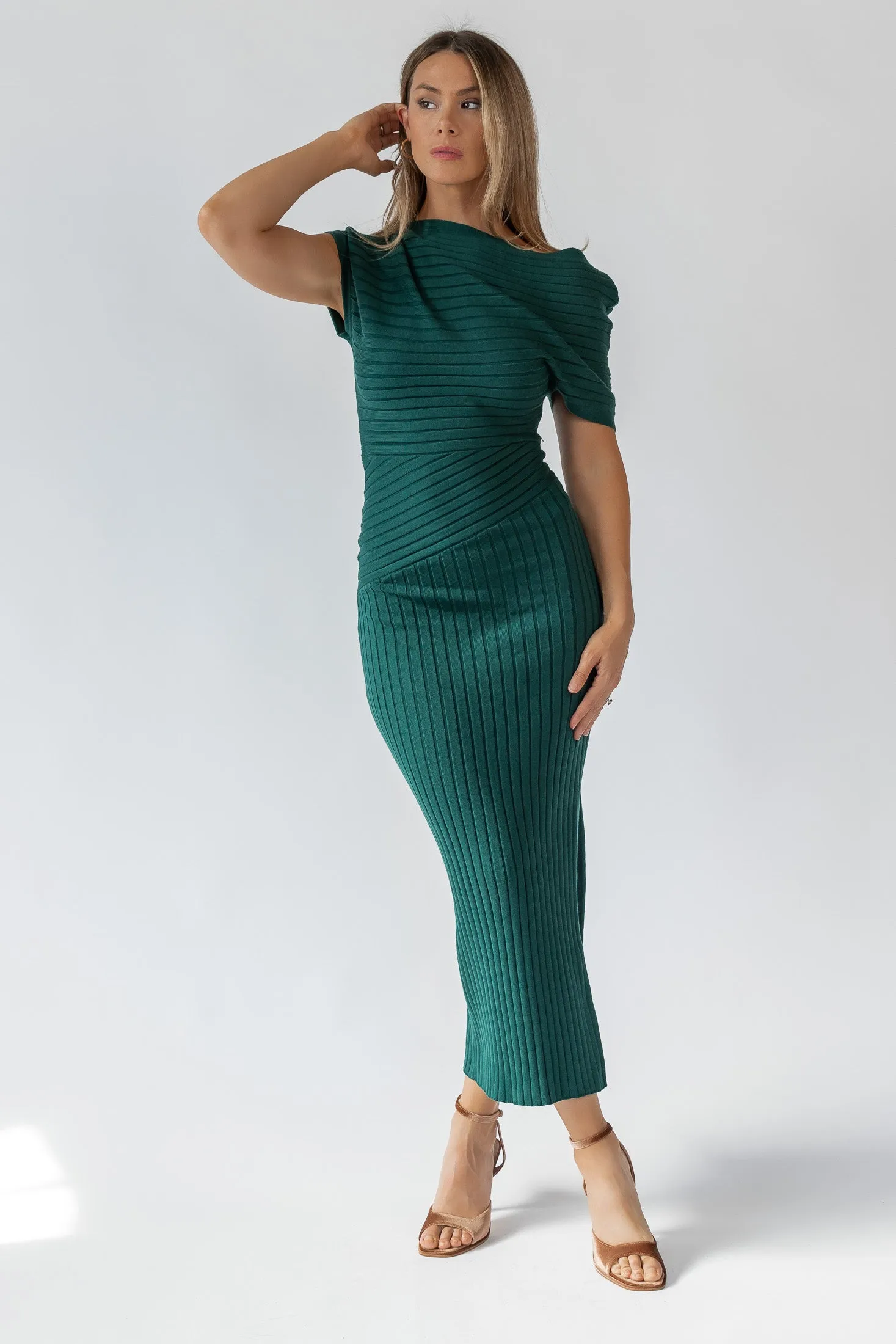 Nori Green Off Shoulder Midi Dress - Final Sale