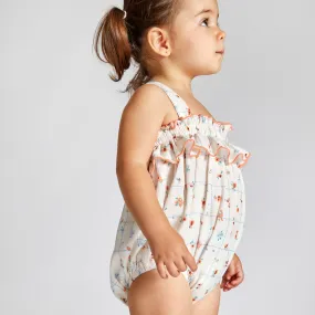 Nueces  CORAL FLOWERS AND BLUE PLAIDS JOY ROMPER