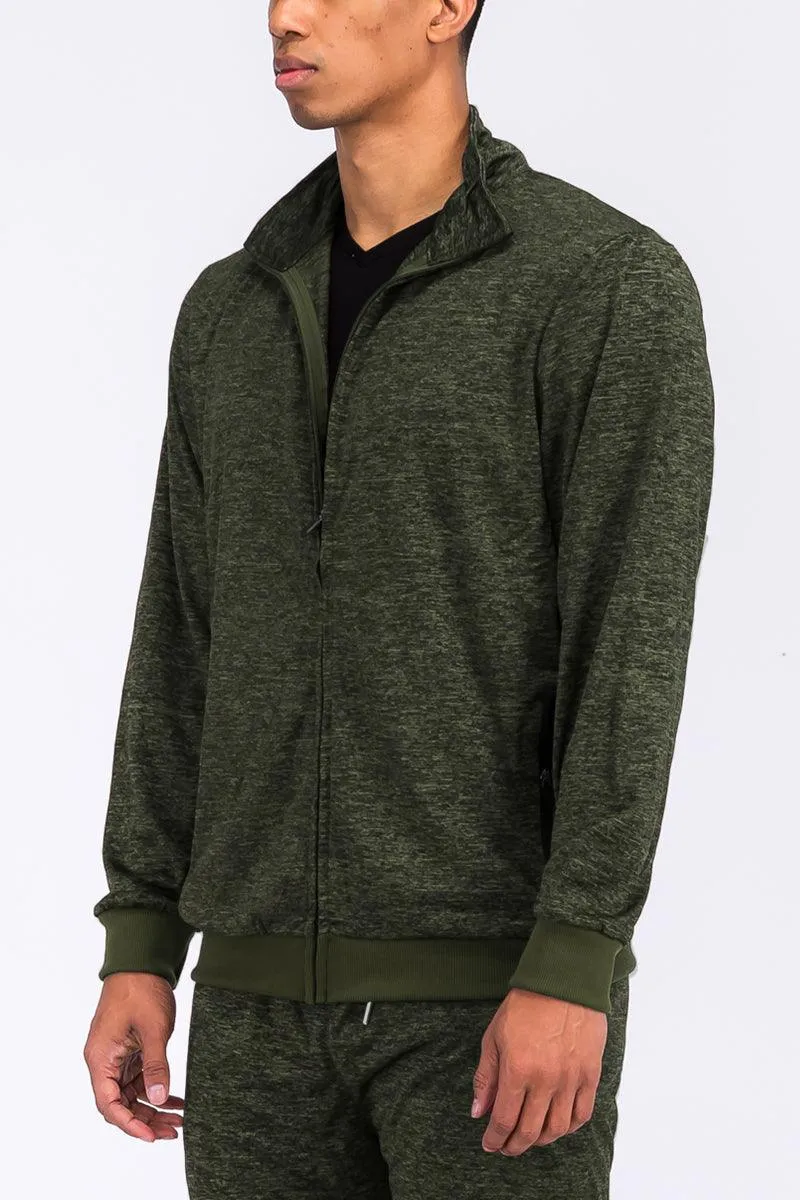 Olive Marbled Light Weight Active Track Jacket