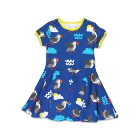 Organic Puffin Print Short Sleeve Skater Dress - 1 Left Size 2-3 years