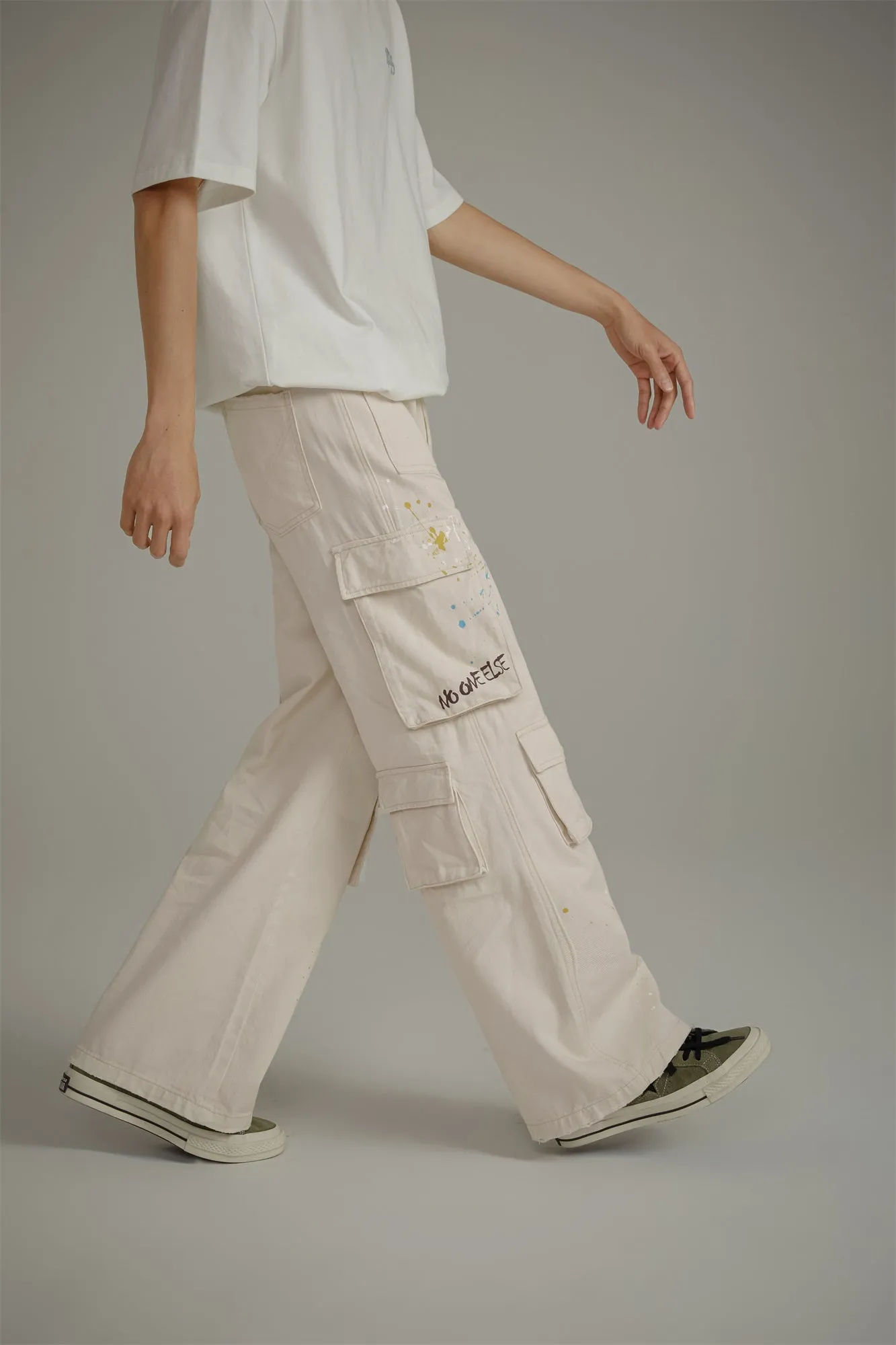 Paint Waist Banding Wide Cargo Pants