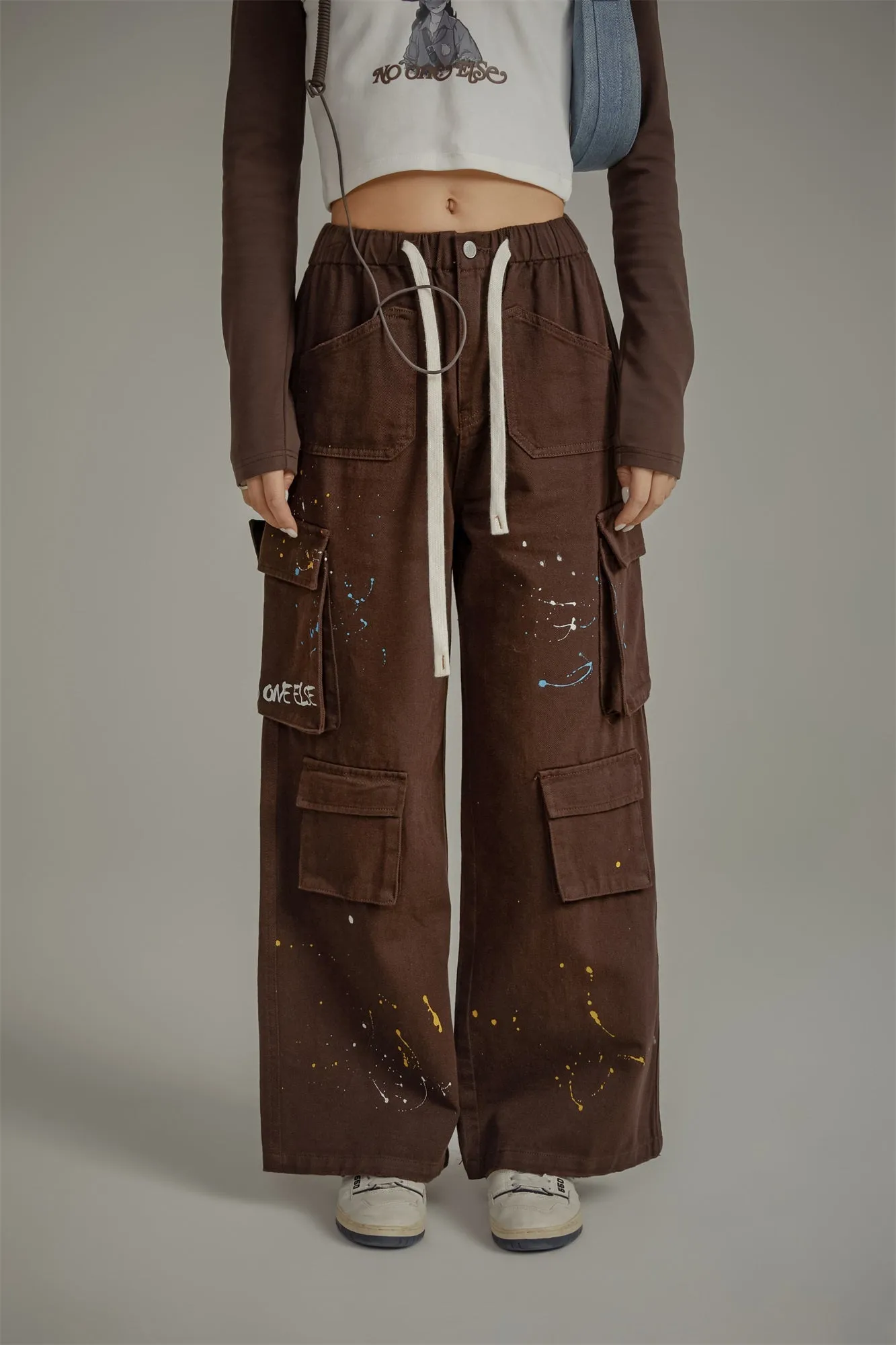 Paint Waist Banding Wide Cargo Pants