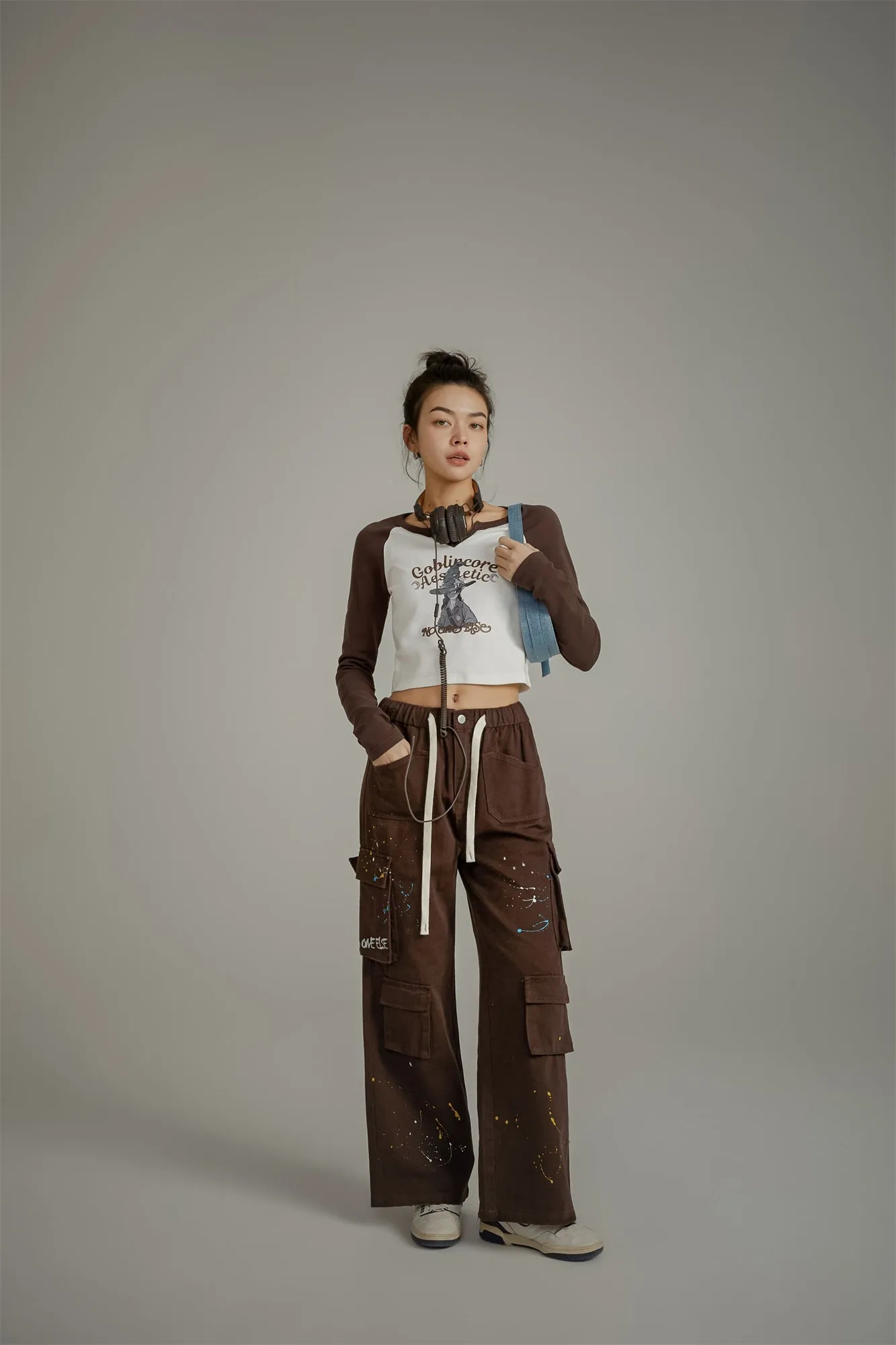 Paint Waist Banding Wide Cargo Pants