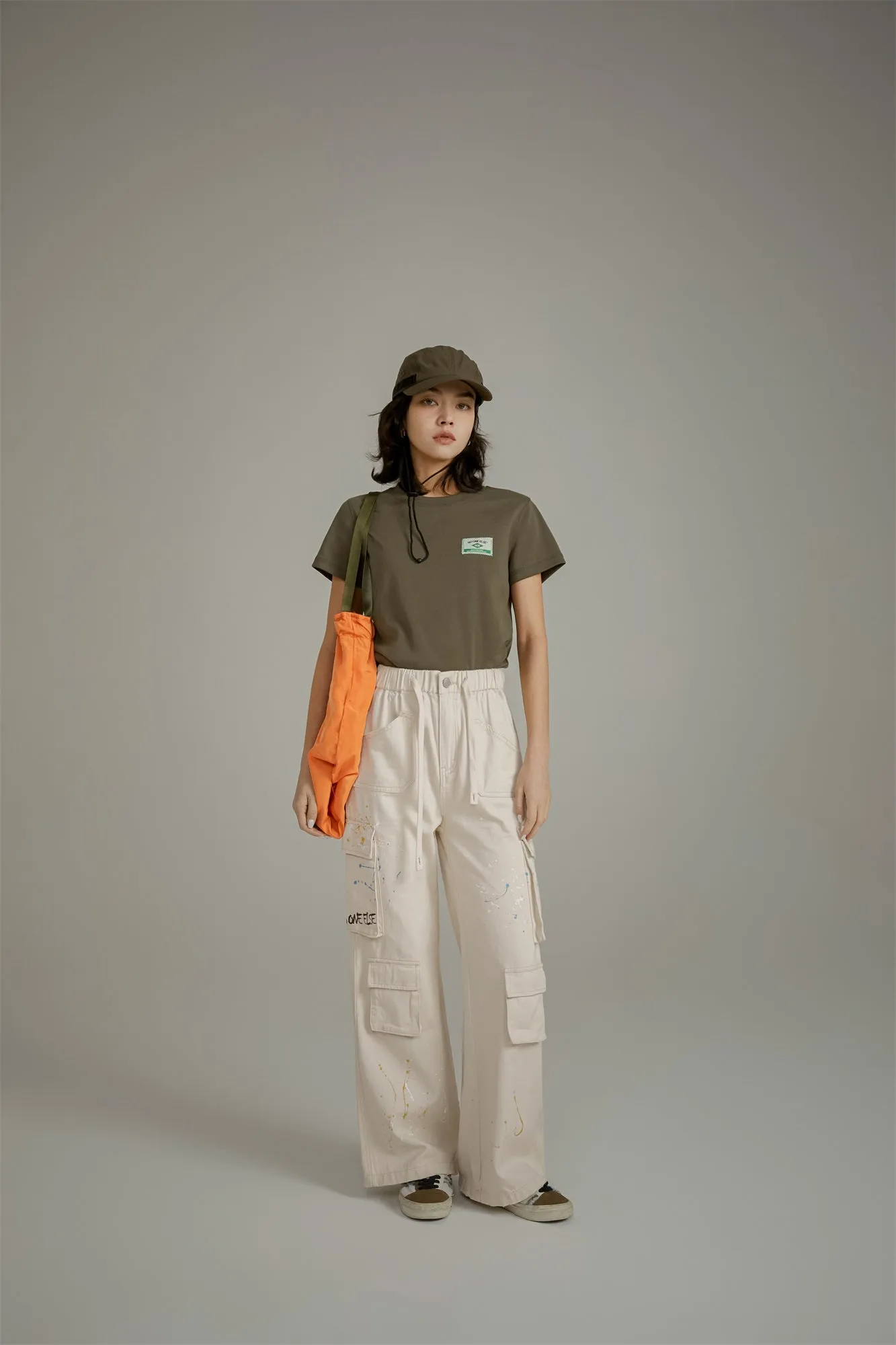 Paint Waist Banding Wide Cargo Pants