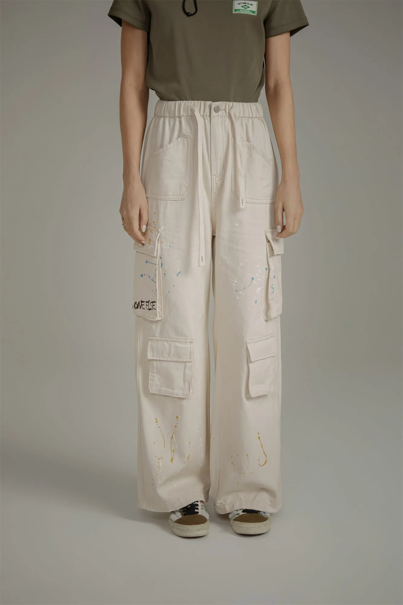 Paint Waist Banding Wide Cargo Pants