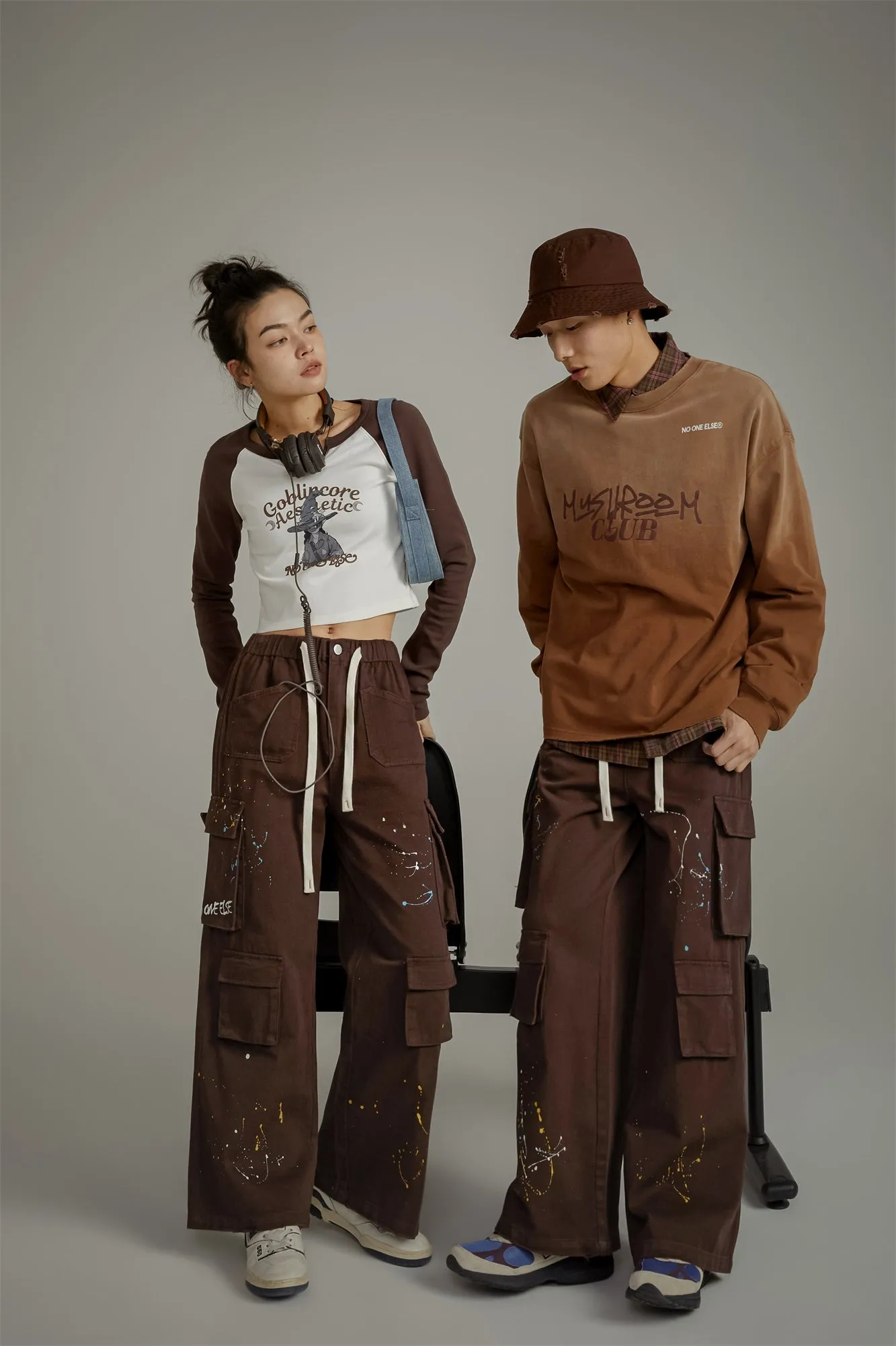 Paint Waist Banding Wide Cargo Pants