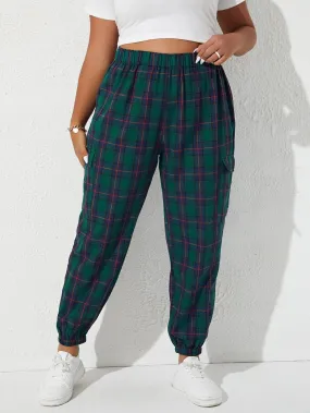 Plaid Print Flap Pocket Side Pants